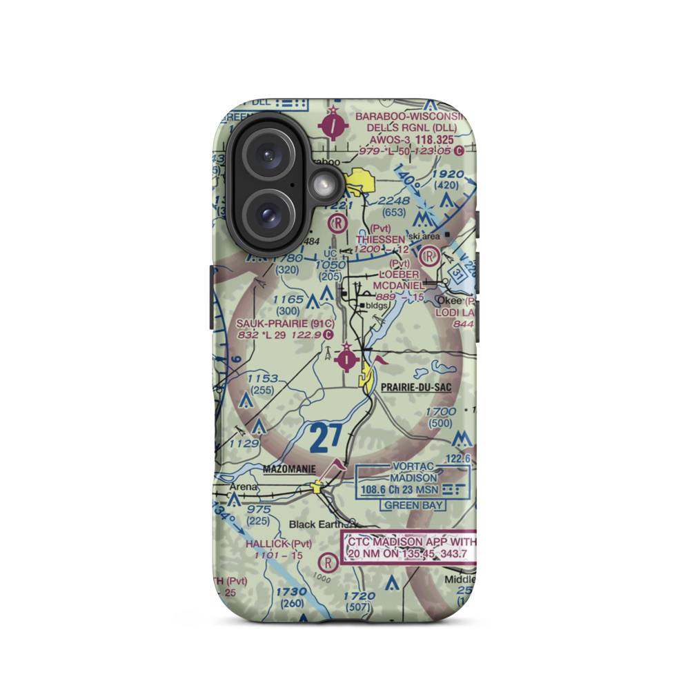 Sauk-Prairie Airport (91C) VFR Sectional  Tough iPhone Case iPhone 16 model shown