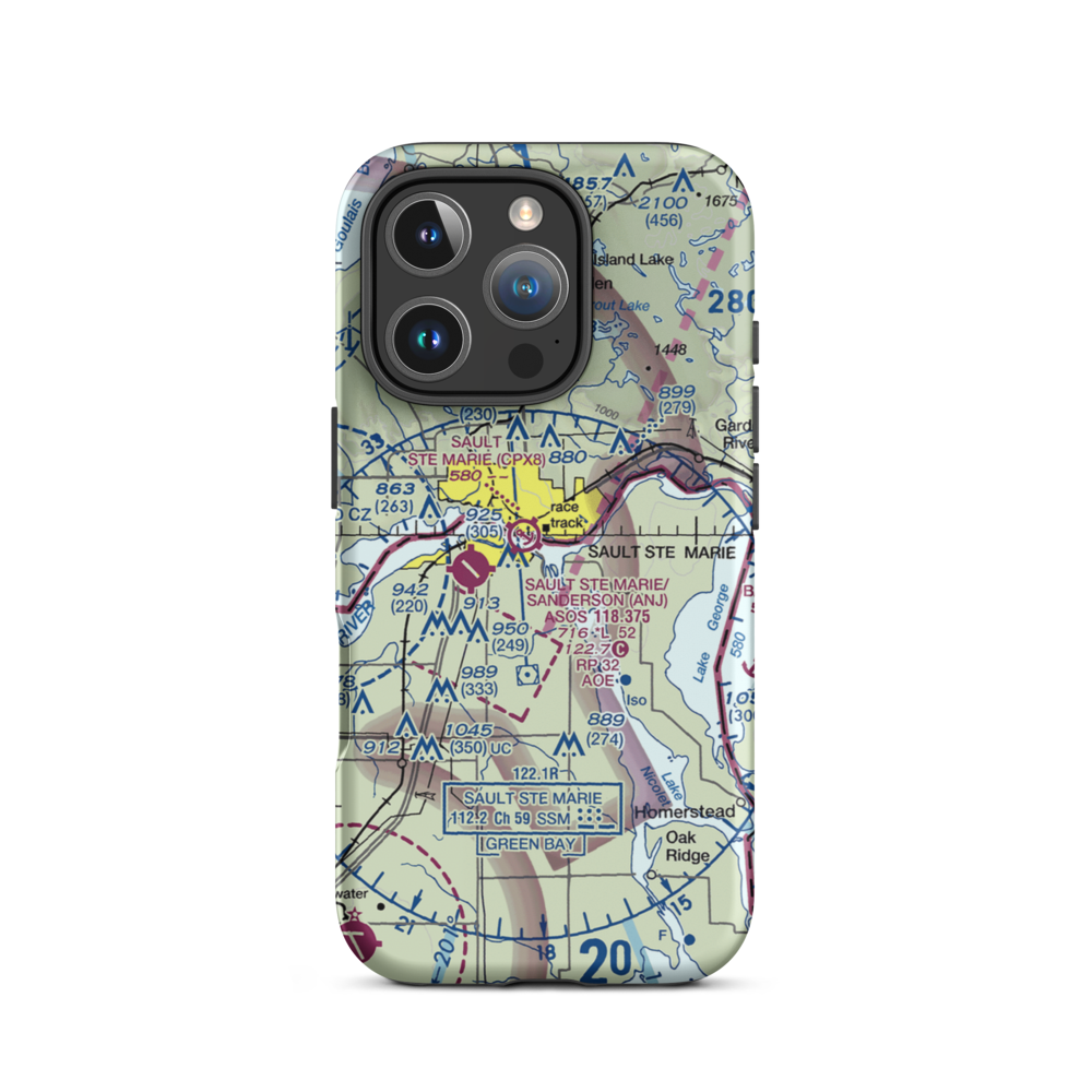 Sault Ste Marie International Seaplane Base (MI8) VFR Sectional  Tough iPhone Case iPhone 16 Pro model shown
