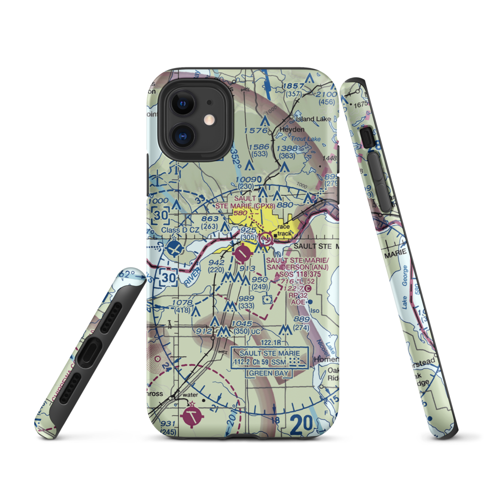 Sault Ste Marie Municipal Sanderson Field (ANJ) VFR Sectional  Tough iPhone Case iPhone 11 model shown