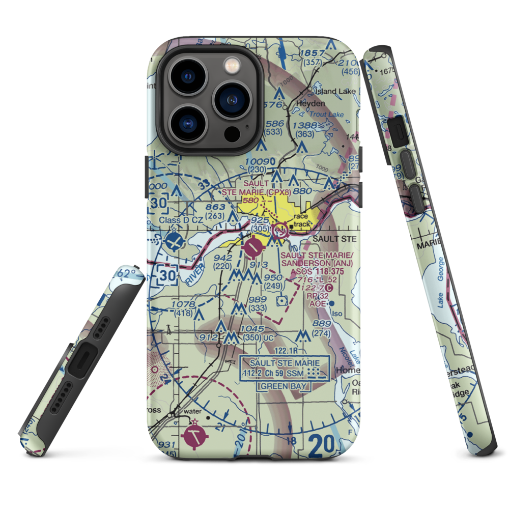 Sault Ste Marie Municipal Sanderson Field (ANJ) VFR Sectional  Tough iPhone Case iPhone 13 Pro Max model shown