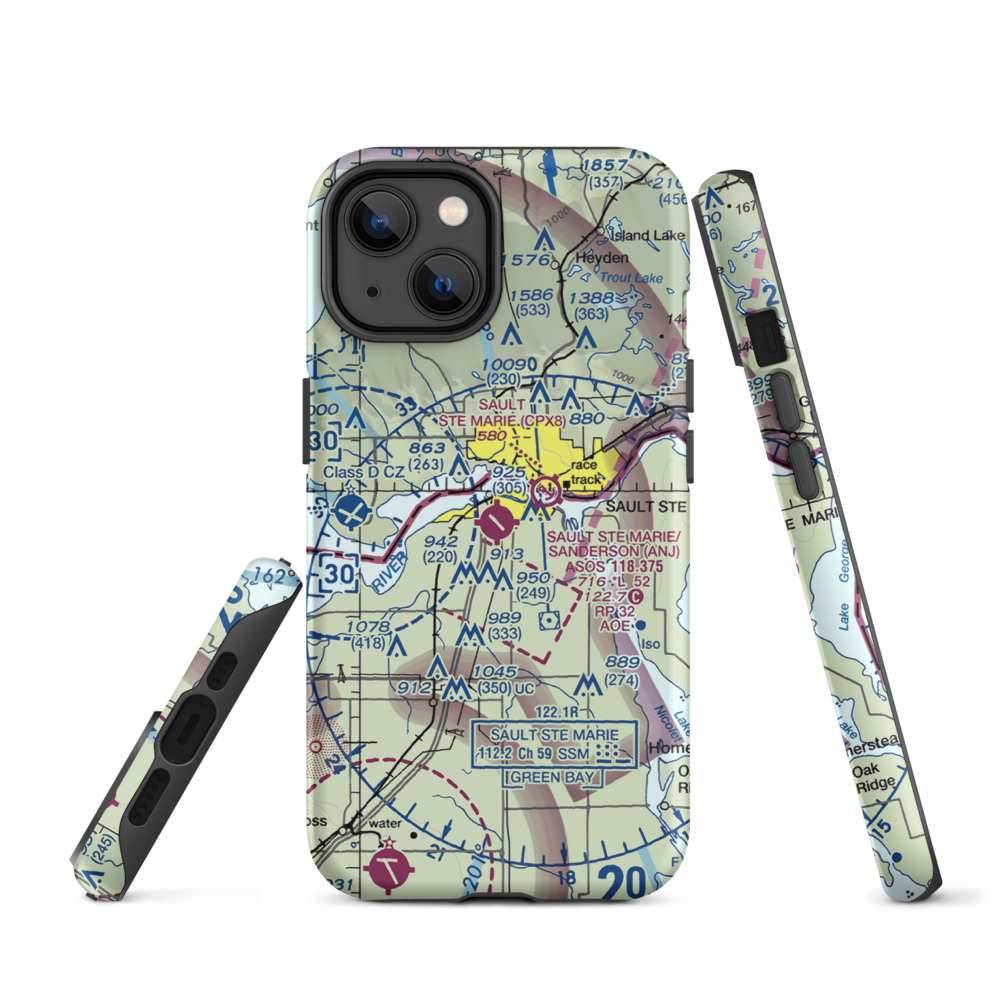 Sault Ste Marie Municipal Sanderson Field (ANJ) VFR Sectional  Tough iPhone Case iPhone 14 model shown