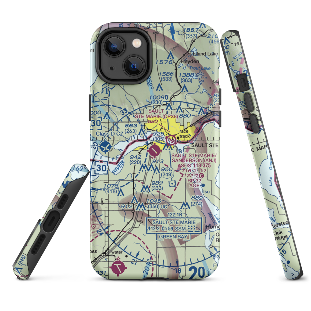 Sault Ste Marie Municipal Sanderson Field (ANJ) VFR Sectional  Tough iPhone Case iPhone 14 Plus model shown