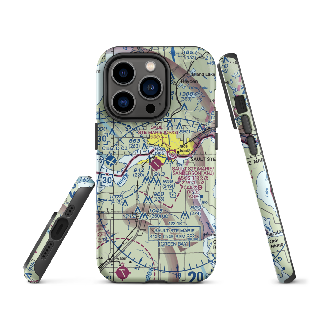 Sault Ste Marie Municipal Sanderson Field (ANJ) VFR Sectional  Tough iPhone Case iPhone 14 Pro model shown