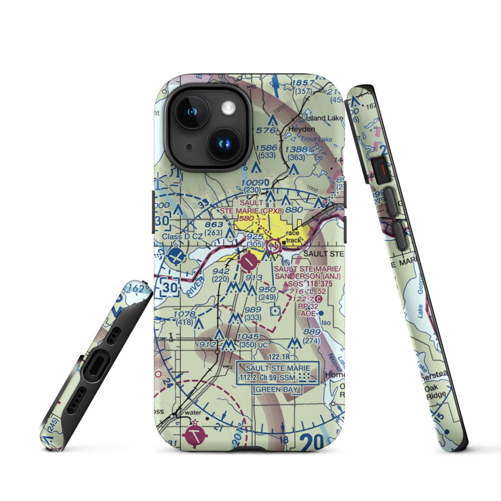 Sault Ste Marie Municipal Sanderson Field (ANJ) VFR Sectional  Tough iPhone Case iPhone 15 model shown