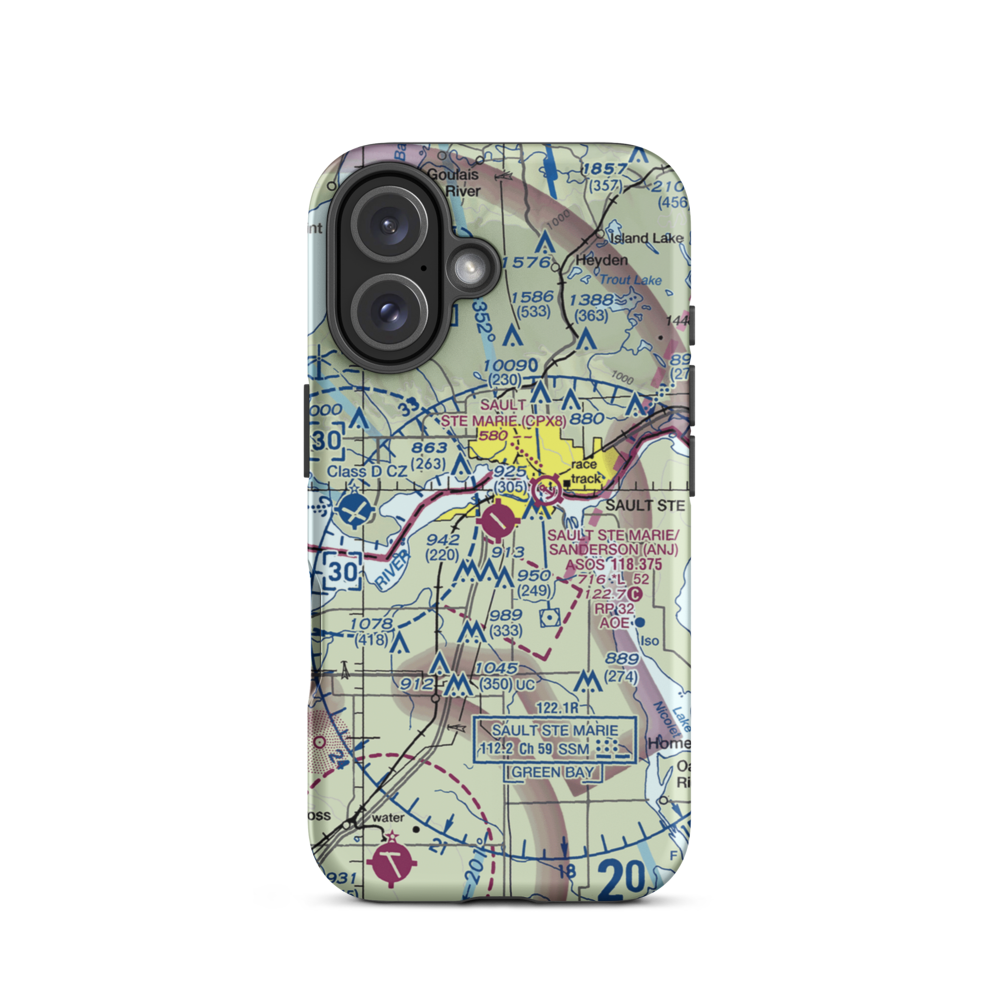 Sault Ste Marie Municipal Sanderson Field (ANJ) VFR Sectional  Tough iPhone Case iPhone 16 model shown