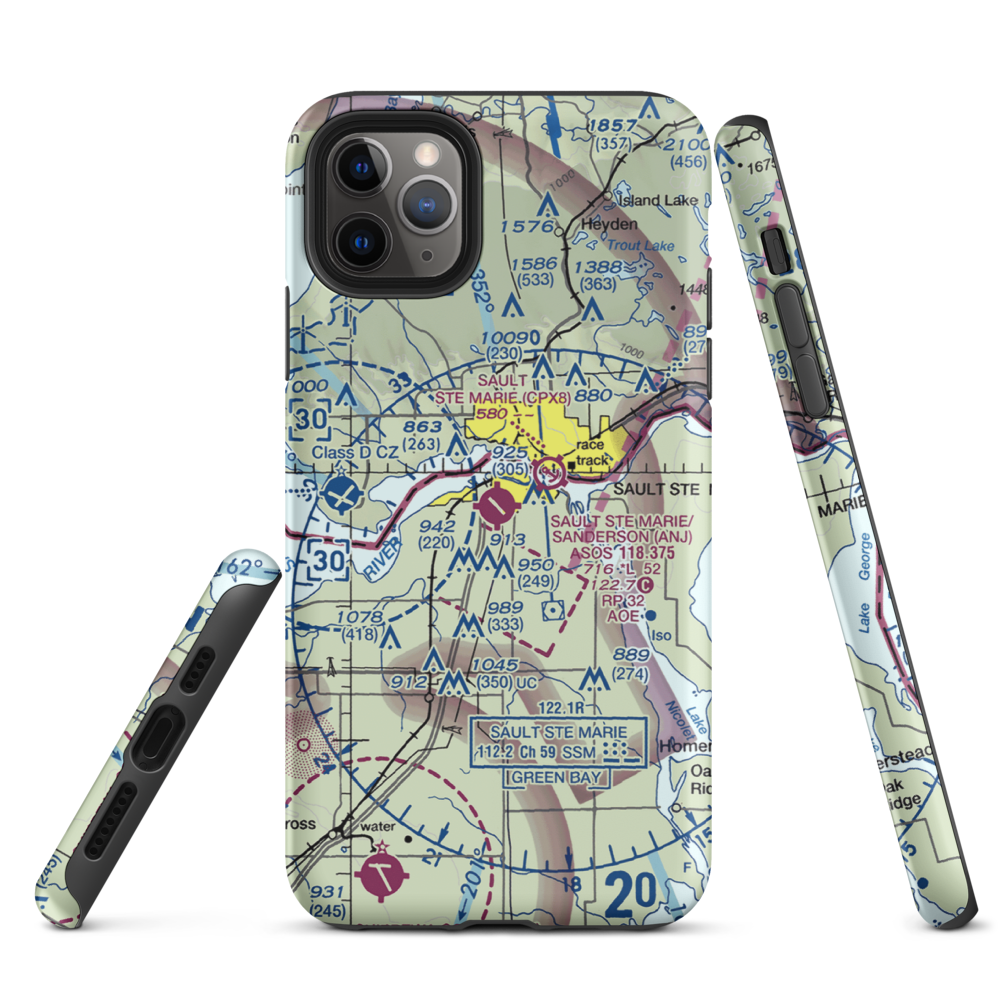 Sault Ste Marie Municipal Sanderson Field (ANJ) VFR Sectional  Tough iPhone Case iPhone 11 Pro Max model shown
