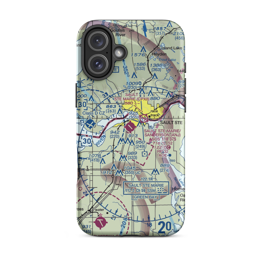Sault Ste Marie Municipal Sanderson Field (ANJ) VFR Sectional  Tough iPhone Case iPhone 16 Plus model shown