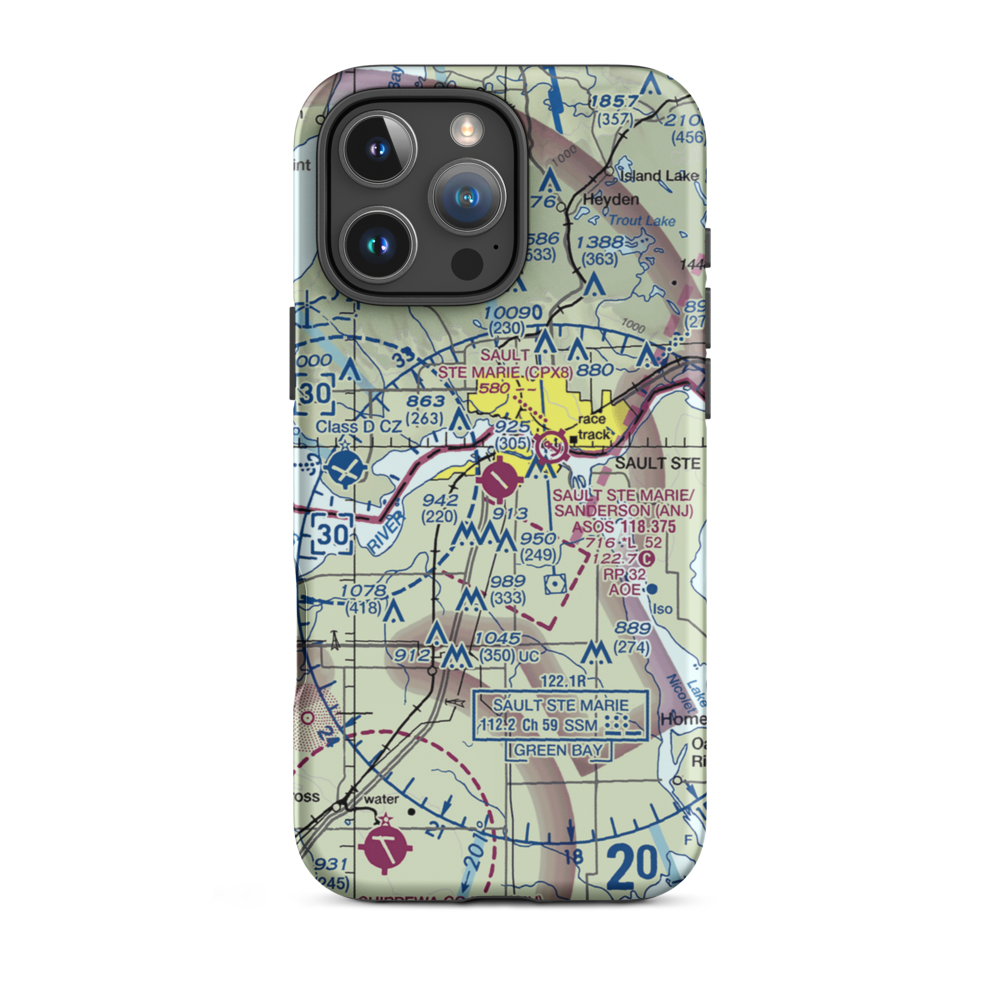 Sault Ste Marie Municipal Sanderson Field (ANJ) VFR Sectional  Tough iPhone Case iPhone 16 Pro Max model shown