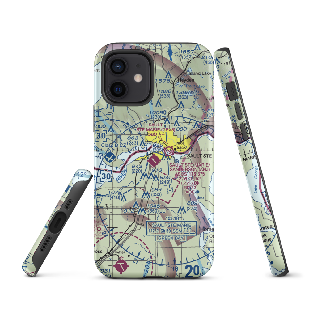 Sault Ste Marie Municipal Sanderson Field (ANJ) VFR Sectional  Tough iPhone Case iPhone 12 model shown