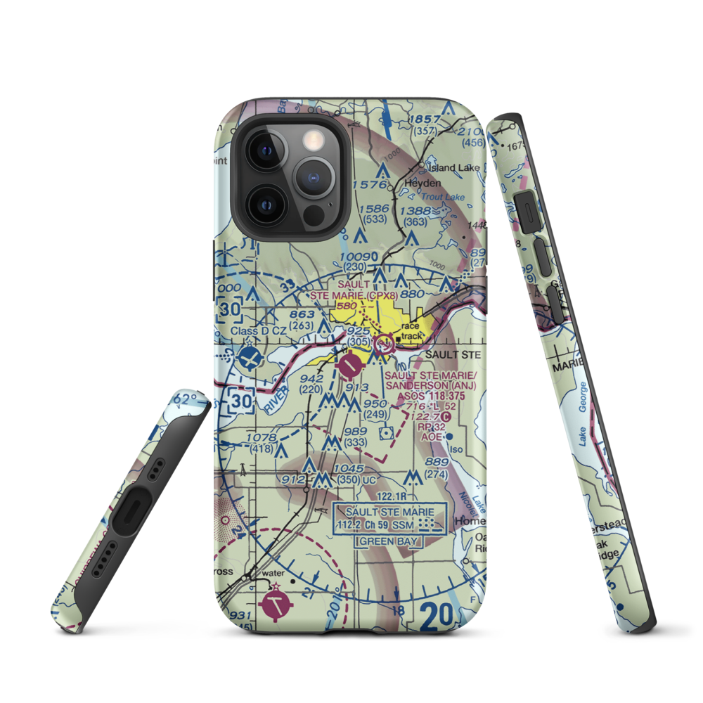 Sault Ste Marie Municipal Sanderson Field (ANJ) VFR Sectional  Tough iPhone Case iPhone 12 Pro model shown
