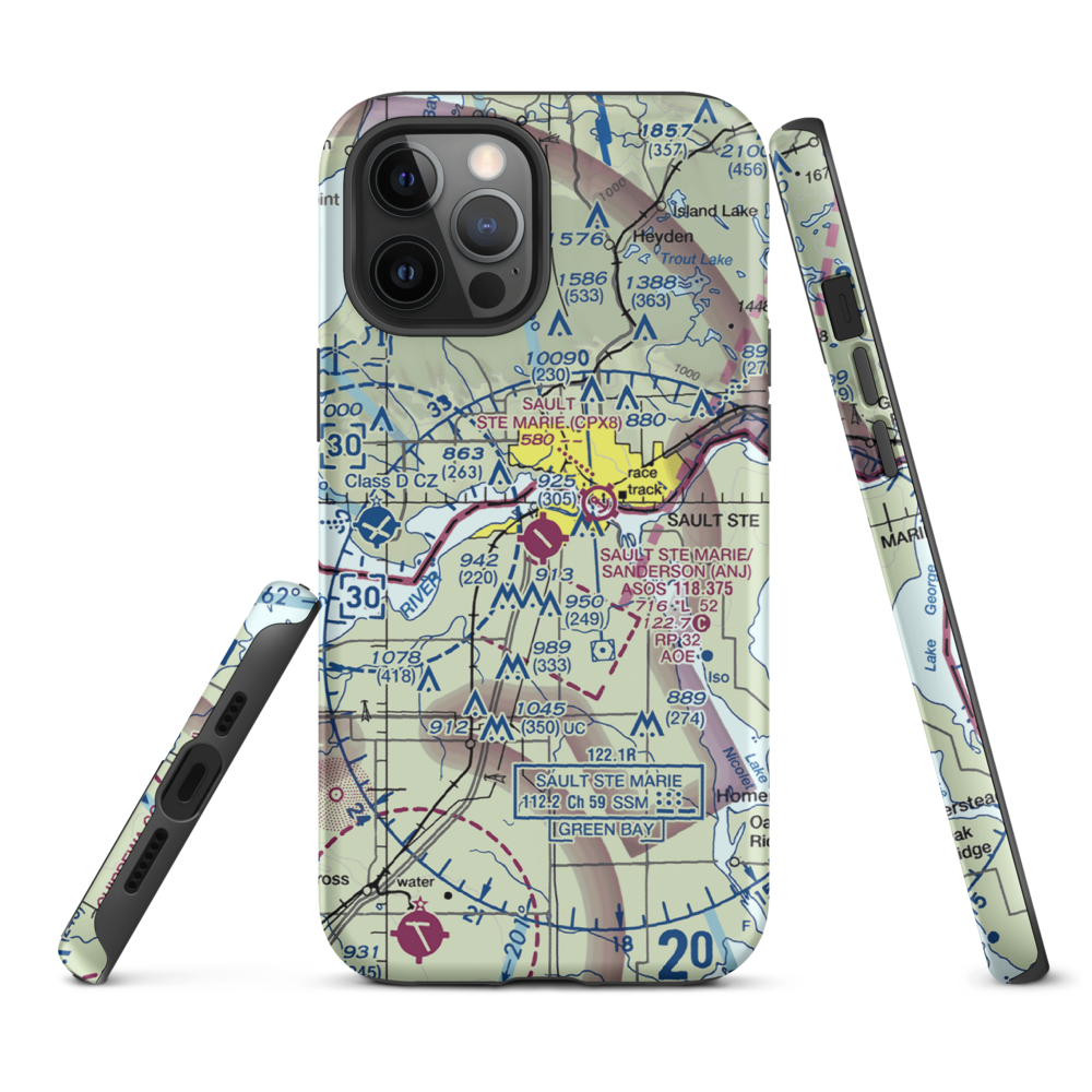 Sault Ste Marie Municipal Sanderson Field (ANJ) VFR Sectional  Tough iPhone Case iPhone 12 Pro Max model shown