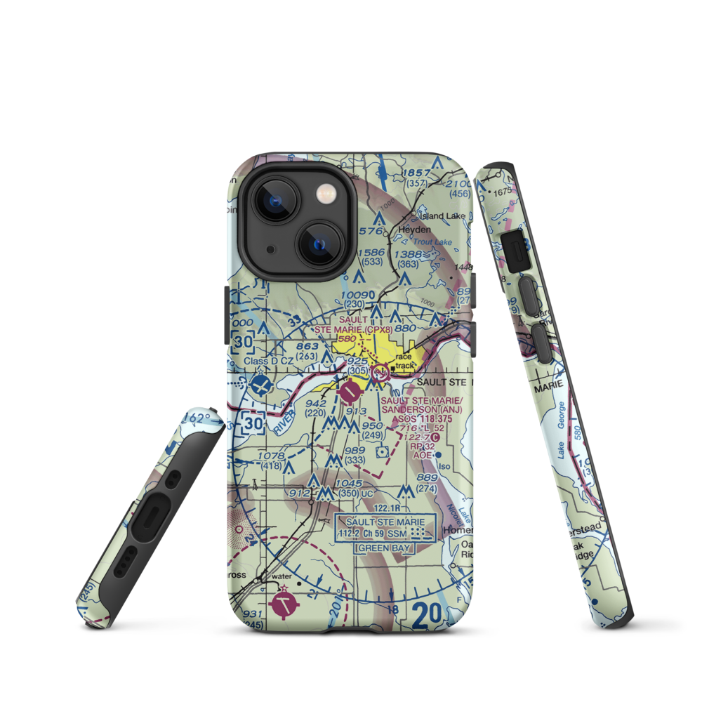 Sault Ste Marie Municipal Sanderson Field (ANJ) VFR Sectional  Tough iPhone Case iPhone 13 mini model shown