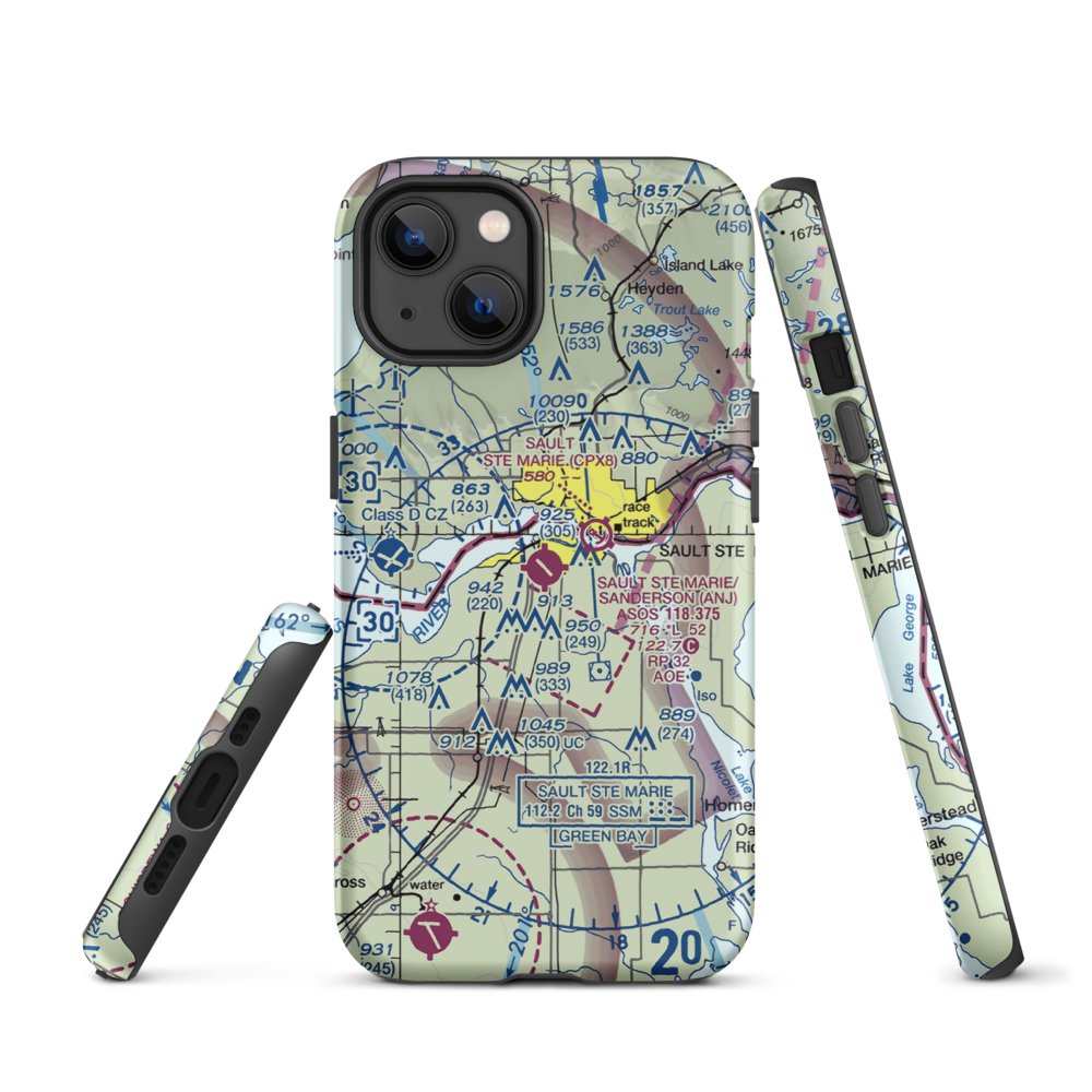 Sault Ste Marie Municipal Sanderson Field (ANJ) VFR Sectional  Tough iPhone Case iPhone 13 model shown