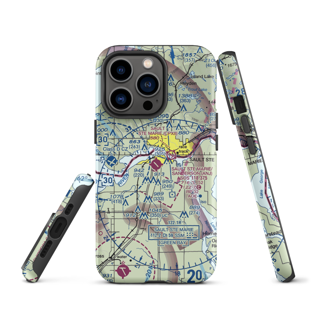 Sault Ste Marie Municipal Sanderson Field (ANJ) VFR Sectional  Tough iPhone Case iPhone 13 Pro model shown