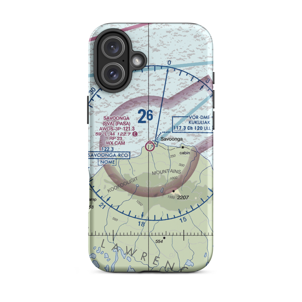 Savoonga Airport (SVA) VFR Sectional  Tough iPhone Case iPhone 16 Plus model shown