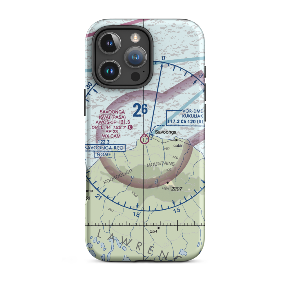 Savoonga Airport (SVA) VFR Sectional  Tough iPhone Case iPhone 16 Pro Max model shown