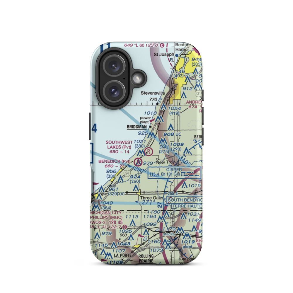 Sawyer / Southwest Lakes Airpark (US-0182) VFR Sectional  Tough iPhone Case iPhone 16 model shown