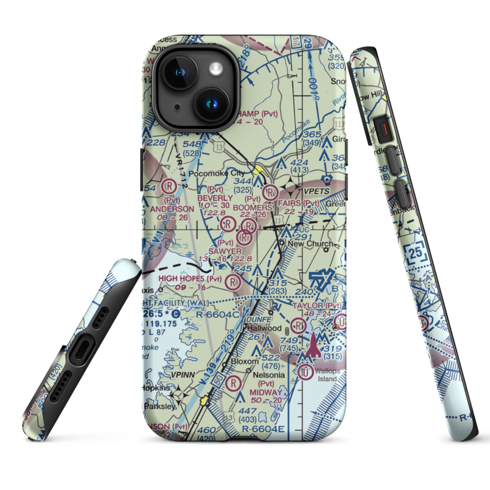 Sawyer Airport (VG19) VFR Sectional  Tough iPhone Case iPhone 15 Plus model shown