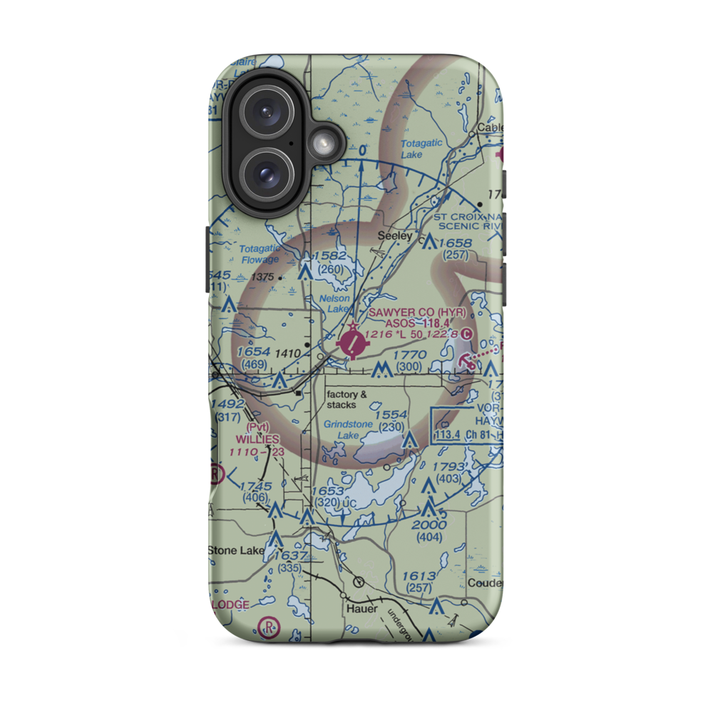 Sawyer County Airport (HYR) VFR Sectional  Tough iPhone Case iPhone 16 Plus model shown