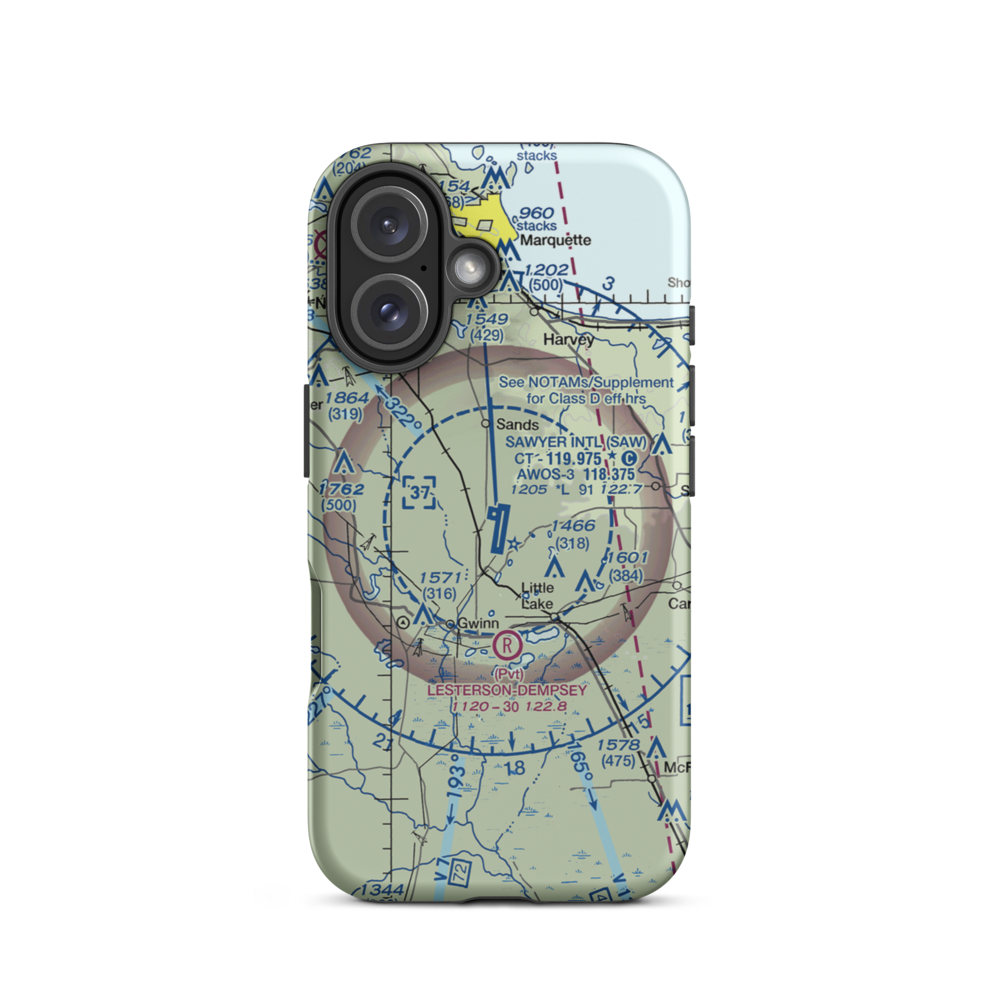 Sawyer International Airport (SAW) VFR Sectional  Tough iPhone Case iPhone 16 model shown