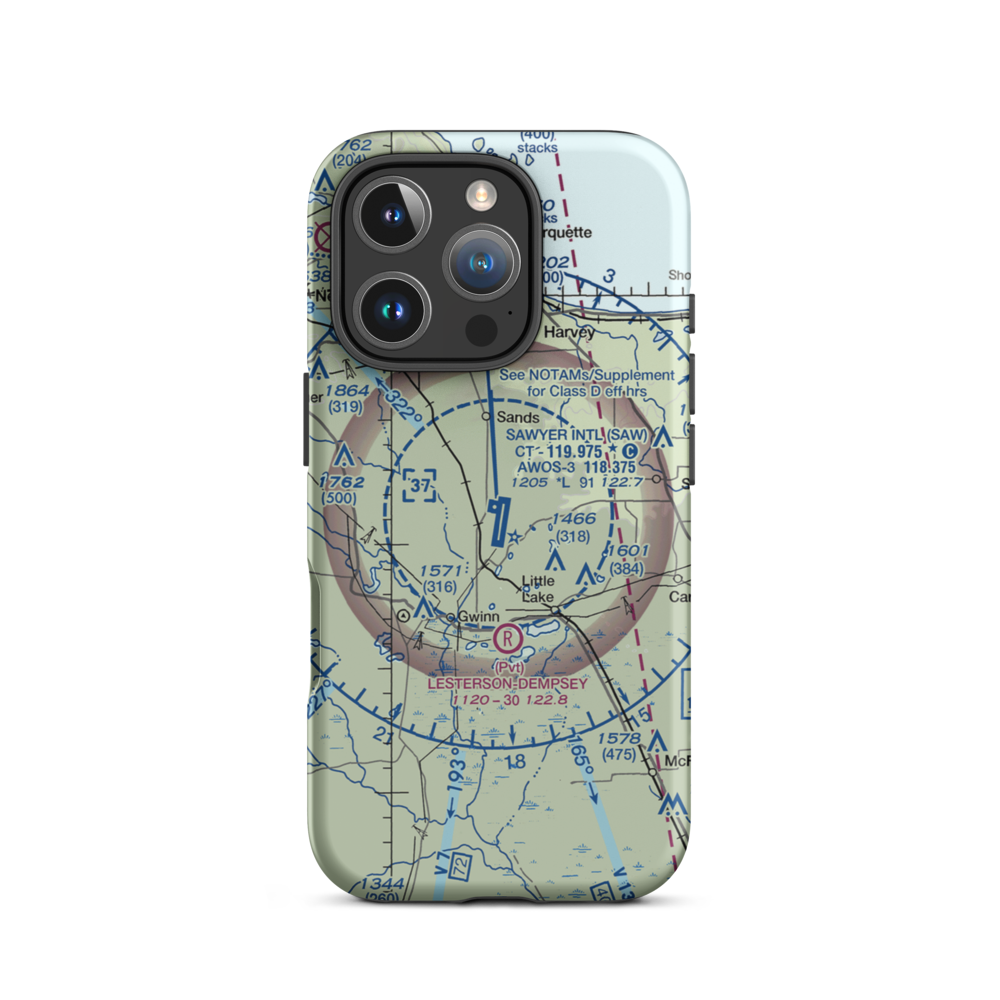 Sawyer International Airport (SAW) VFR Sectional  Tough iPhone Case iPhone 16 Pro model shown