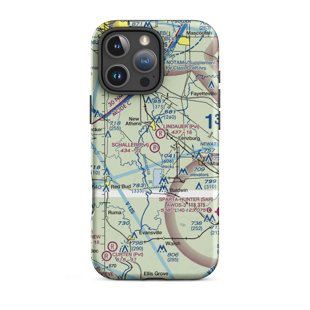 Schaller Airport (LL26) VFR Sectional  Tough iPhone Case iPhone 16 Pro Max model shown