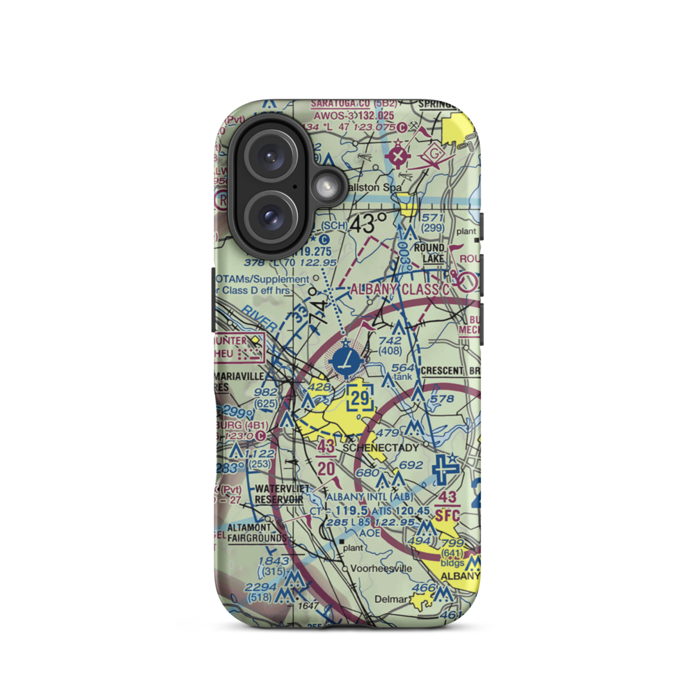 Schenectady County Airport (SCH) VFR Sectional  Tough iPhone Case iPhone 16 model shown