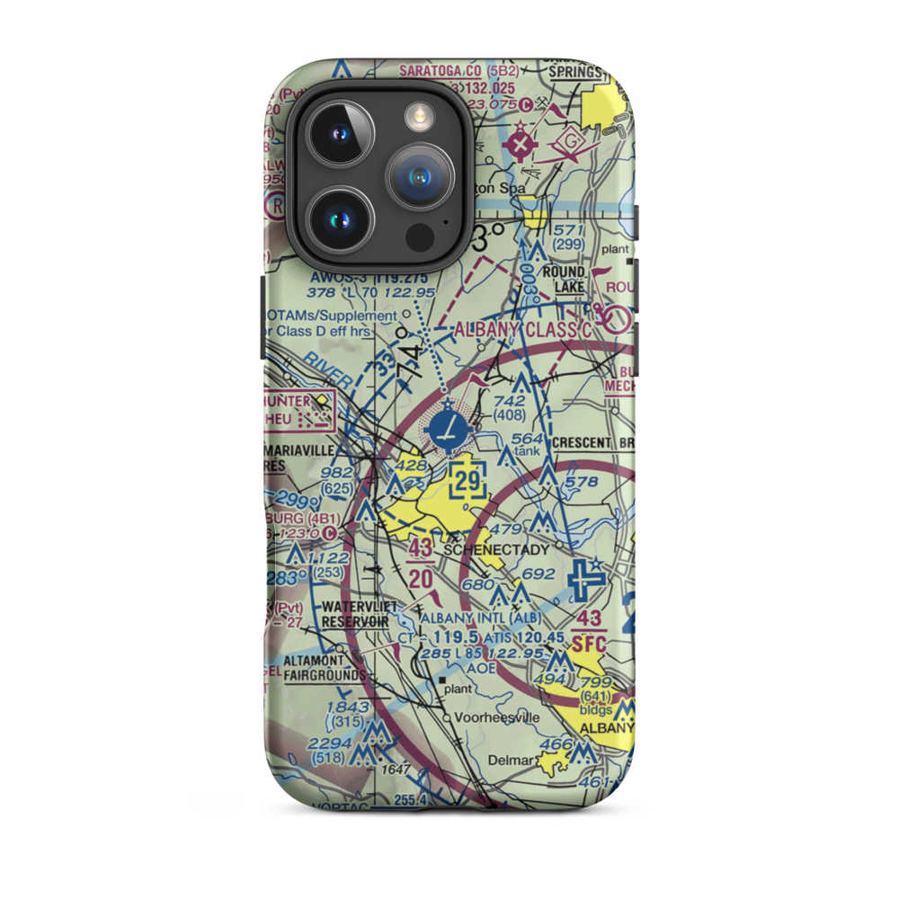 Schenectady County Airport (SCH) VFR Sectional  Tough iPhone Case iPhone 16 Pro Max model shown