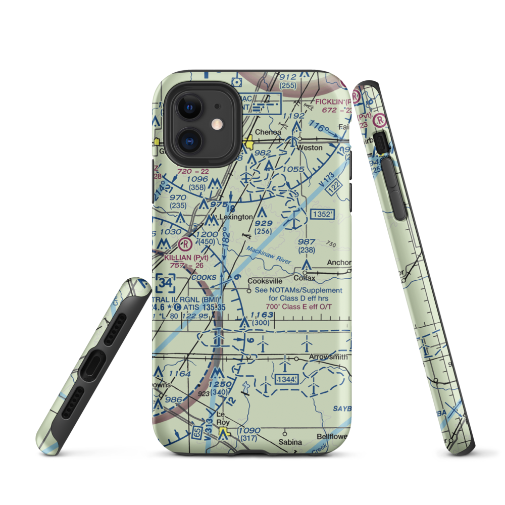Schertz Aerial Service - Cooksville Airport (2IS9) VFR Sectional  Tough iPhone Case iPhone 11 model shown