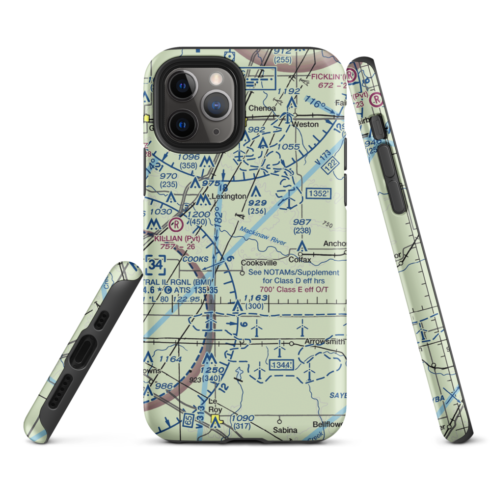 Schertz Aerial Service - Cooksville Airport (2IS9) VFR Sectional  Tough iPhone Case iPhone 11 Pro model shown