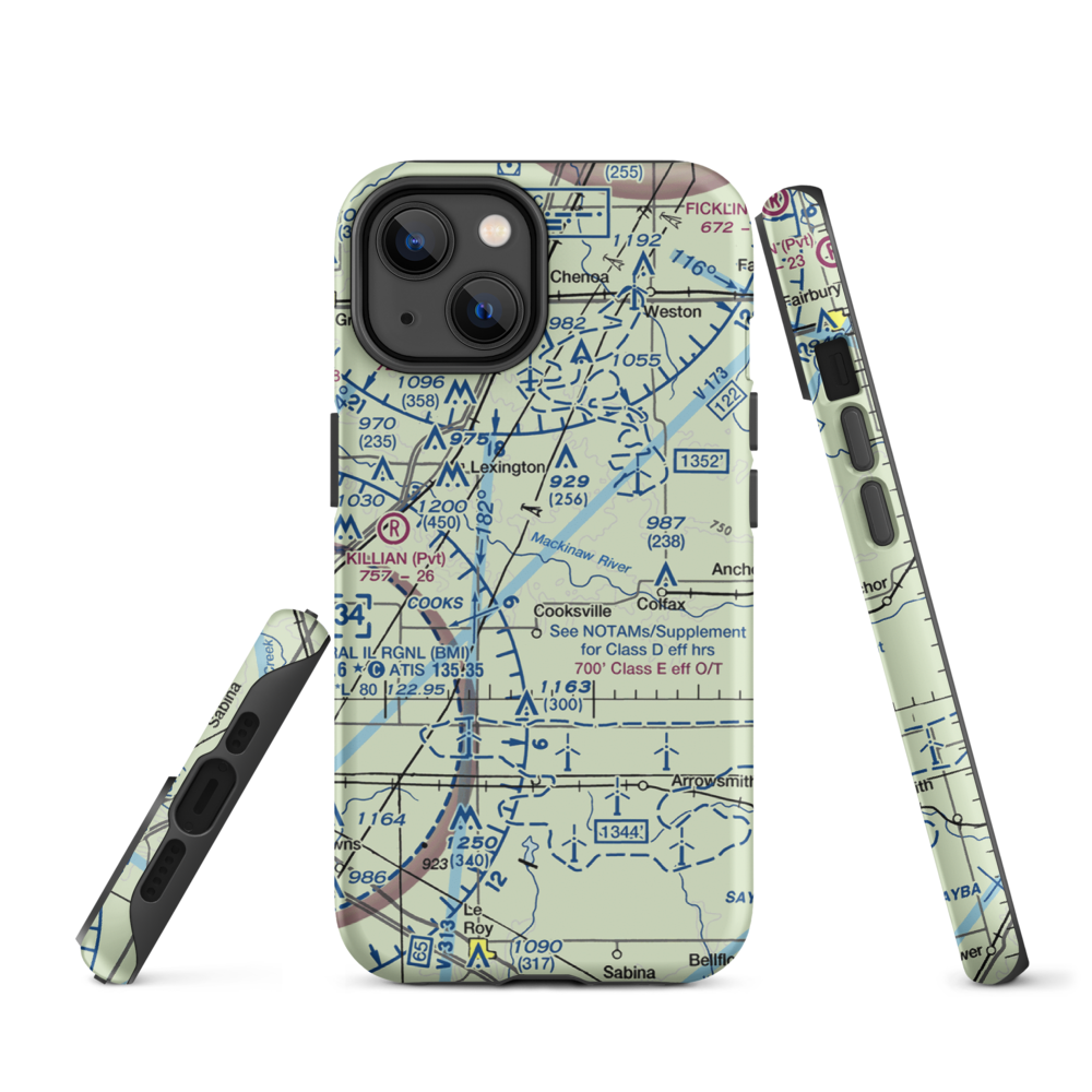 Schertz Aerial Service - Cooksville Airport (2IS9) VFR Sectional  Tough iPhone Case iPhone 14 model shown