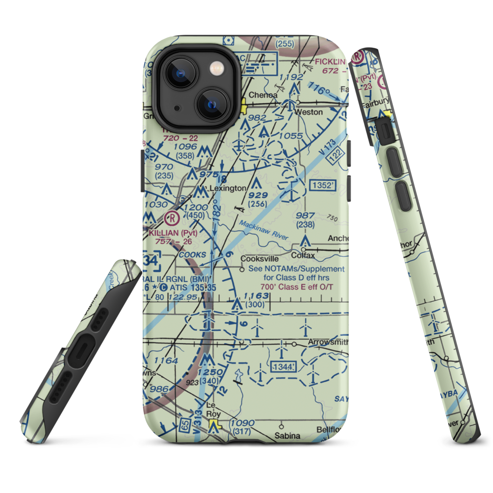 Schertz Aerial Service - Cooksville Airport (2IS9) VFR Sectional  Tough iPhone Case iPhone 14 Plus model shown