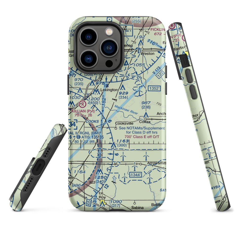 Schertz Aerial Service - Cooksville Airport (2IS9) VFR Sectional  Tough iPhone Case iPhone 14 Pro Max model shown