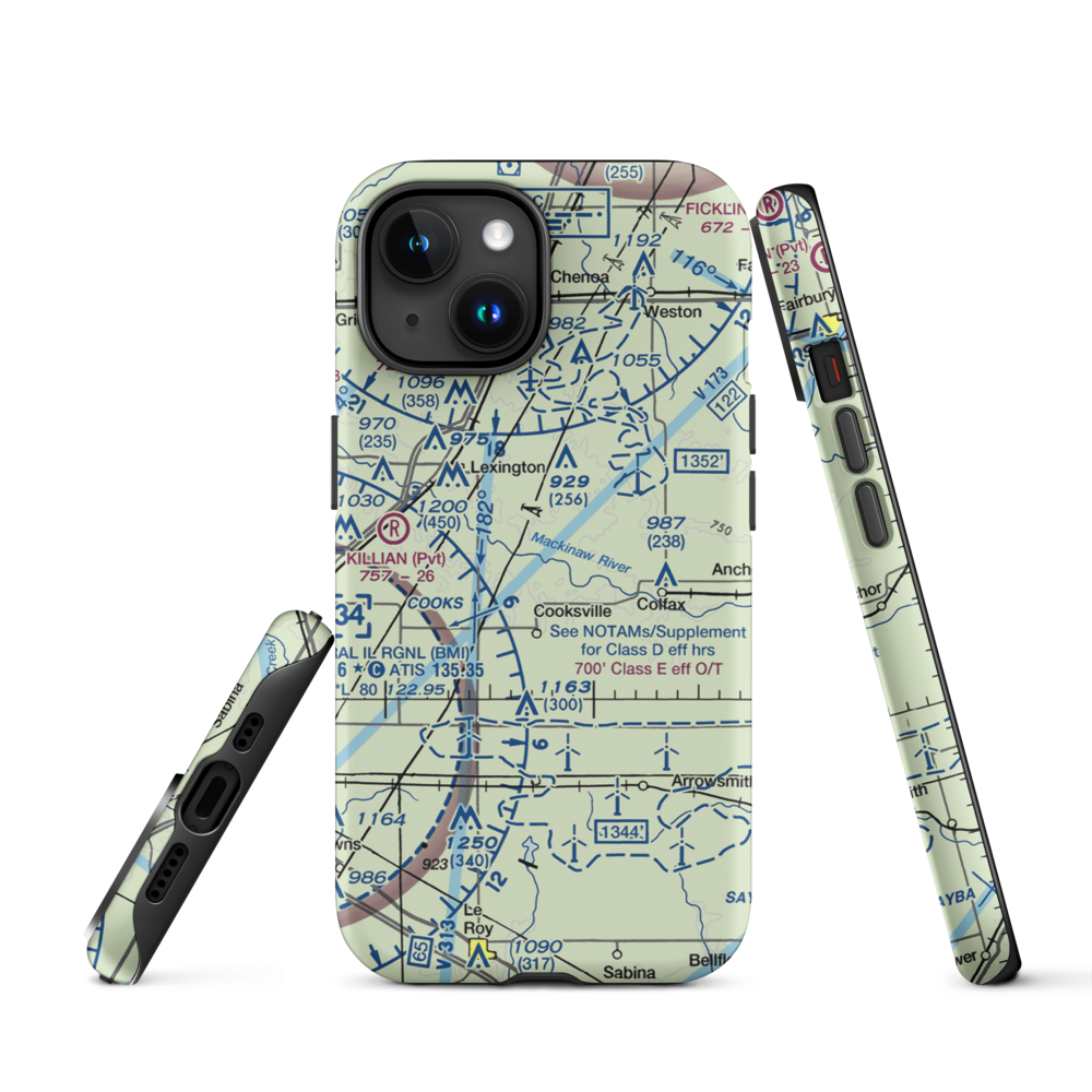 Schertz Aerial Service - Cooksville Airport (2IS9) VFR Sectional  Tough iPhone Case iPhone 15 model shown
