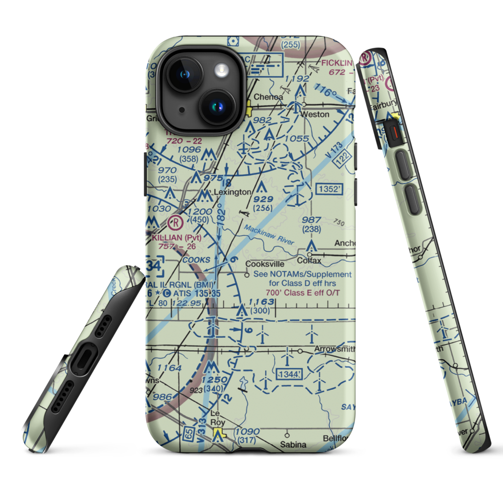 Schertz Aerial Service - Cooksville Airport (2IS9) VFR Sectional  Tough iPhone Case iPhone 15 Plus model shown