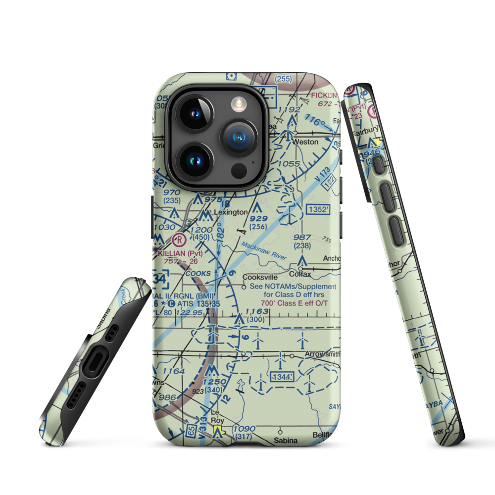 Schertz Aerial Service - Cooksville Airport (2IS9) VFR Sectional  Tough iPhone Case iPhone 15 Pro model shown