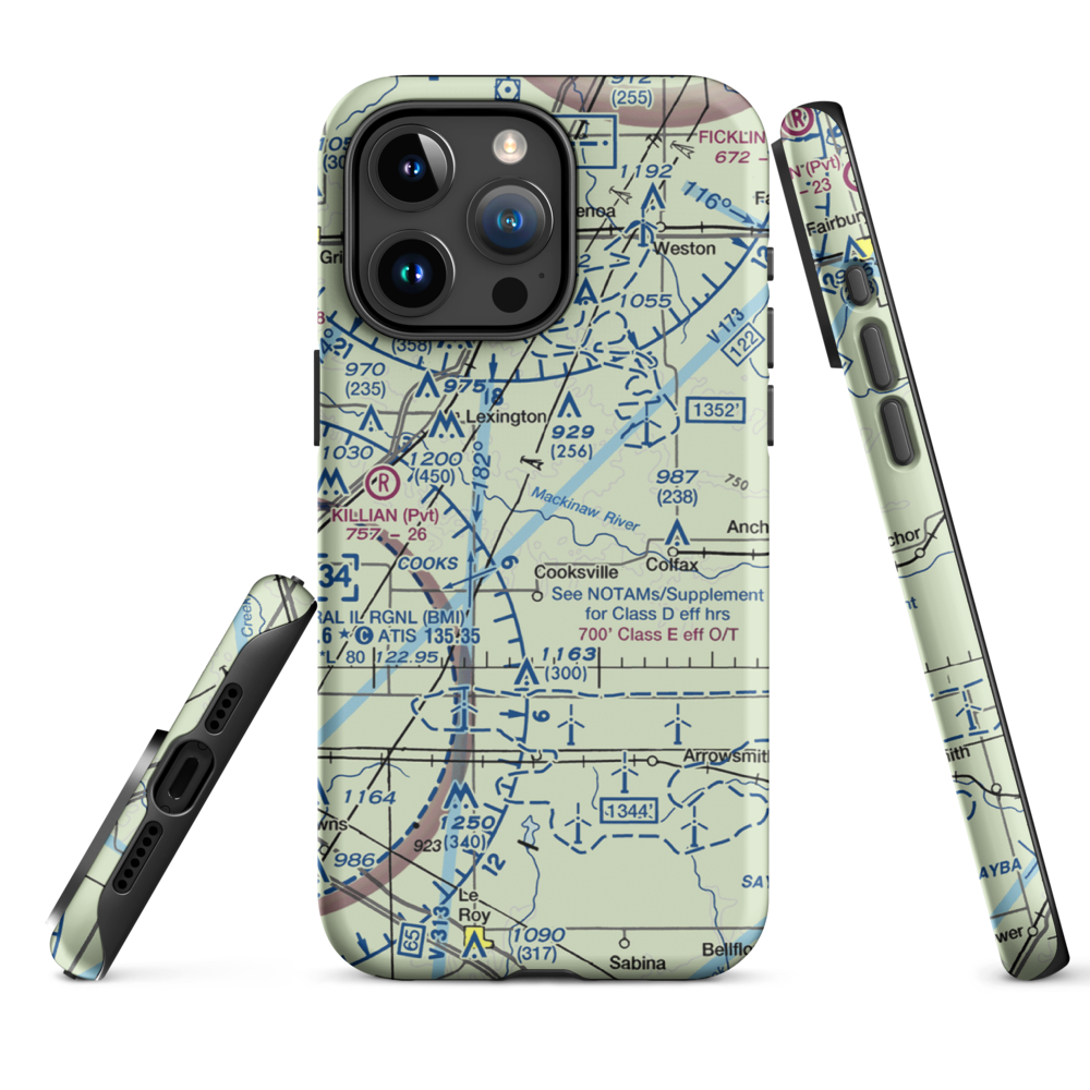 Schertz Aerial Service - Cooksville Airport (2IS9) VFR Sectional  Tough iPhone Case iPhone 15 Pro Max model shown