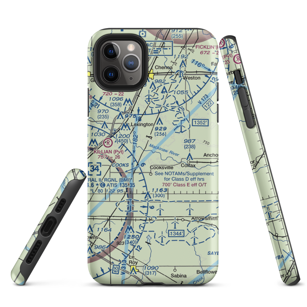Schertz Aerial Service - Cooksville Airport (2IS9) VFR Sectional  Tough iPhone Case iPhone 11 Pro Max model shown