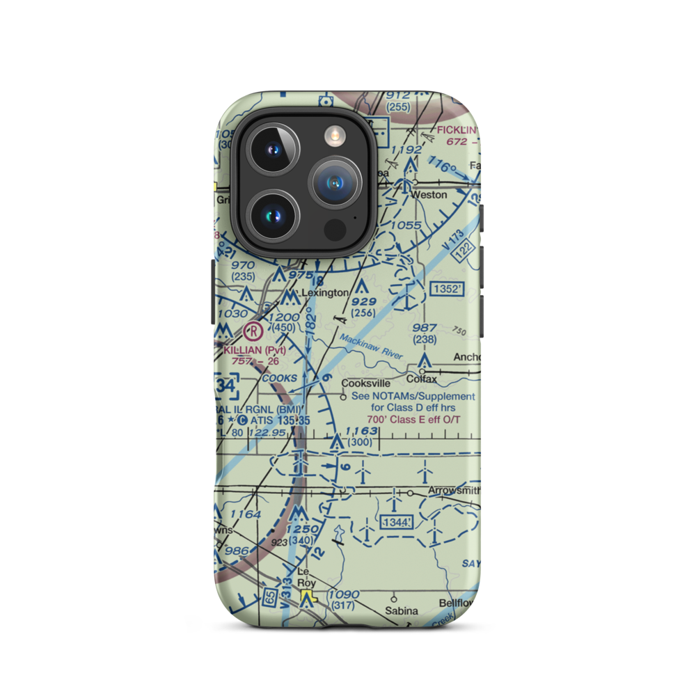 Schertz Aerial Service - Cooksville Airport (2IS9) VFR Sectional  Tough iPhone Case iPhone 16 Pro model shown