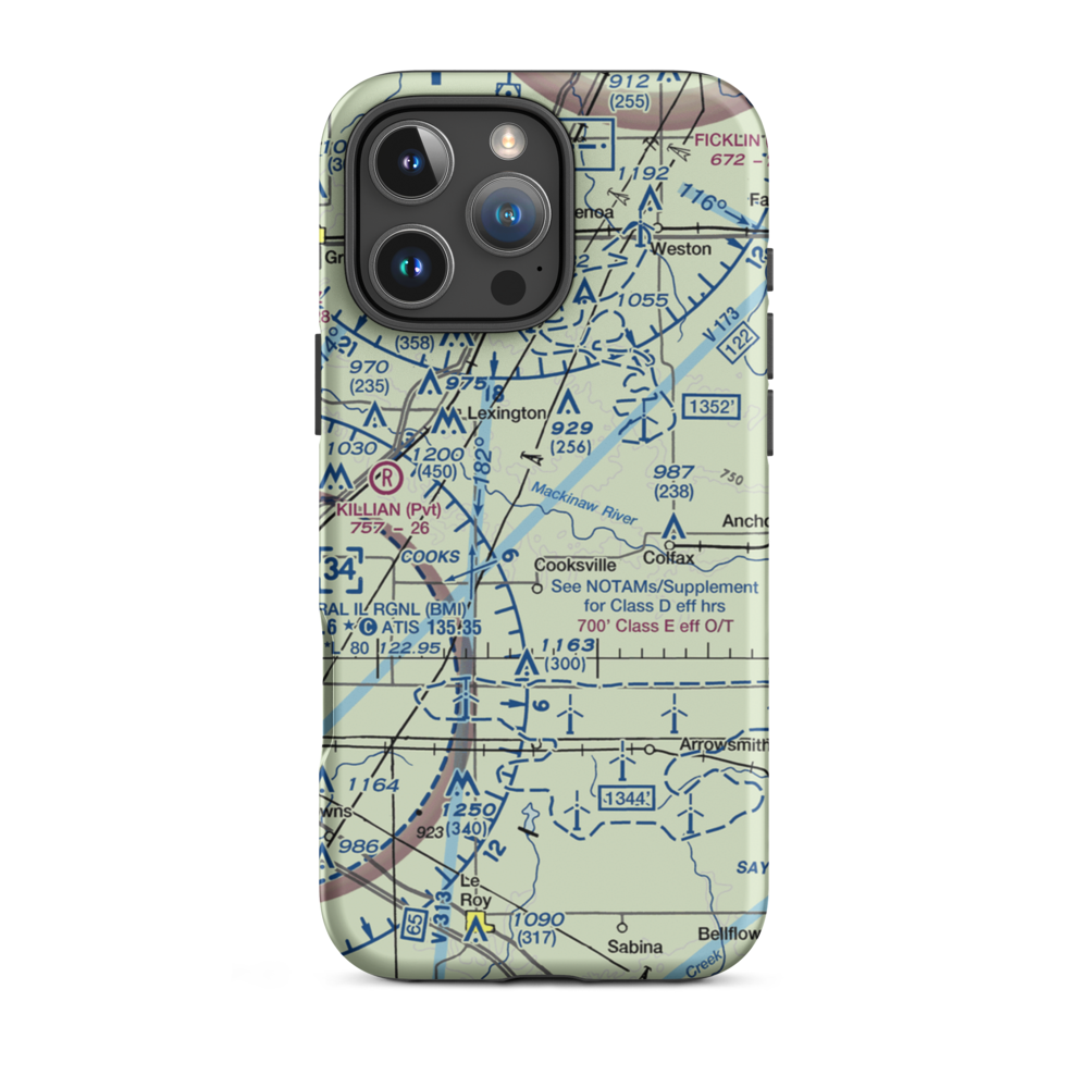 Schertz Aerial Service - Cooksville Airport (2IS9) VFR Sectional  Tough iPhone Case iPhone 16 Pro Max model shown