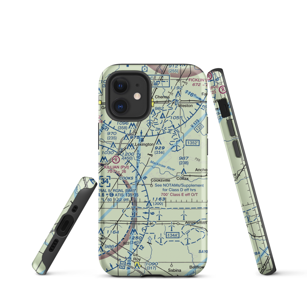 Schertz Aerial Service - Cooksville Airport (2IS9) VFR Sectional  Tough iPhone Case iPhone 12 mini model shown