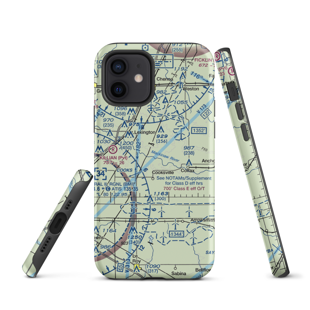 Schertz Aerial Service - Cooksville Airport (2IS9) VFR Sectional  Tough iPhone Case iPhone 12 model shown
