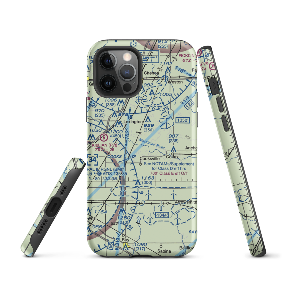 Schertz Aerial Service - Cooksville Airport (2IS9) VFR Sectional  Tough iPhone Case iPhone 12 Pro model shown