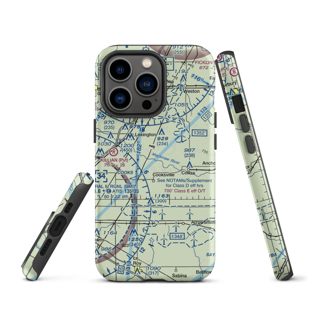 Schertz Aerial Service - Cooksville Airport (2IS9) VFR Sectional  Tough iPhone Case iPhone 13 Pro model shown