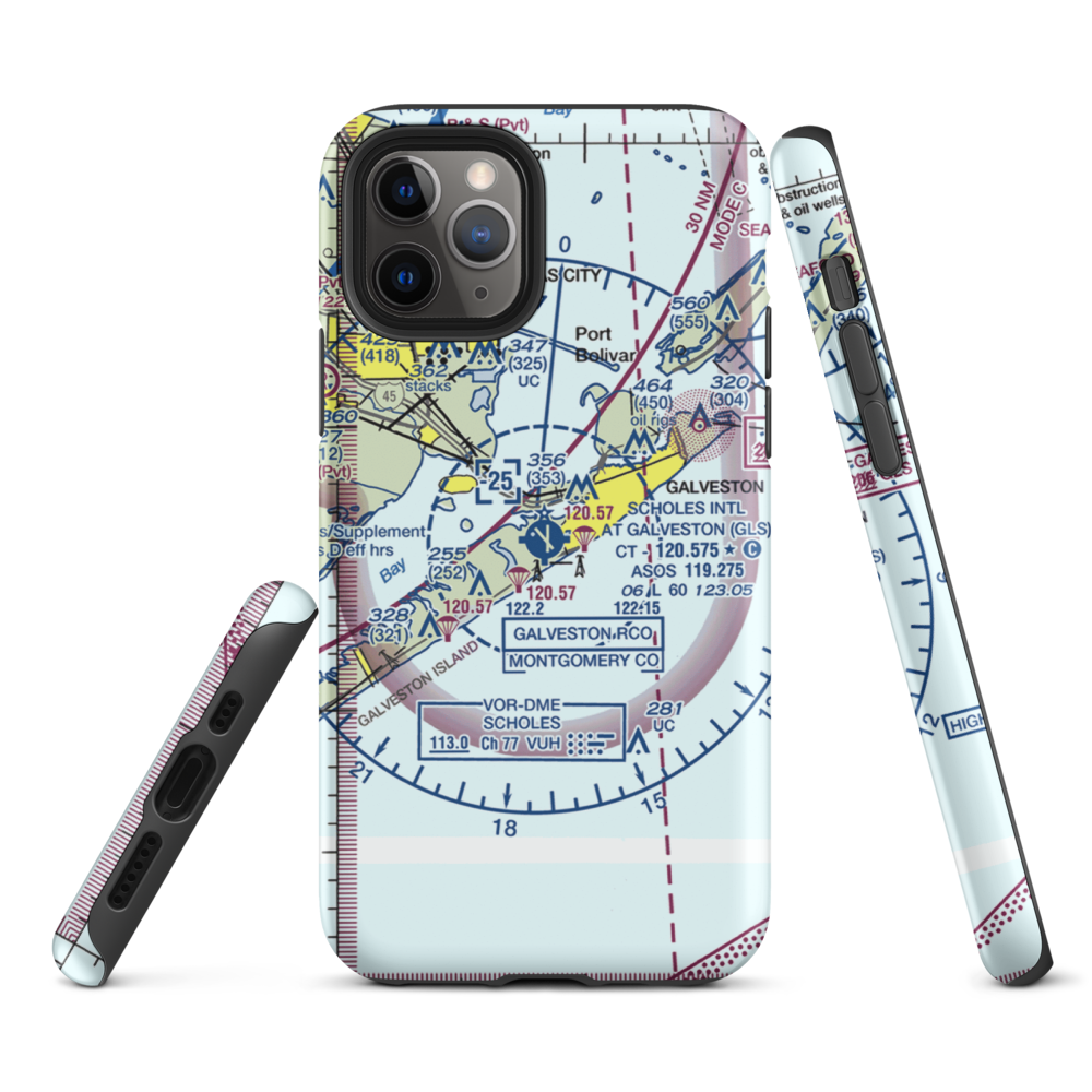 Scholes International At Galveston Airport (GLS) VFR Sectional  Tough iPhone Case iPhone 11 Pro model shown