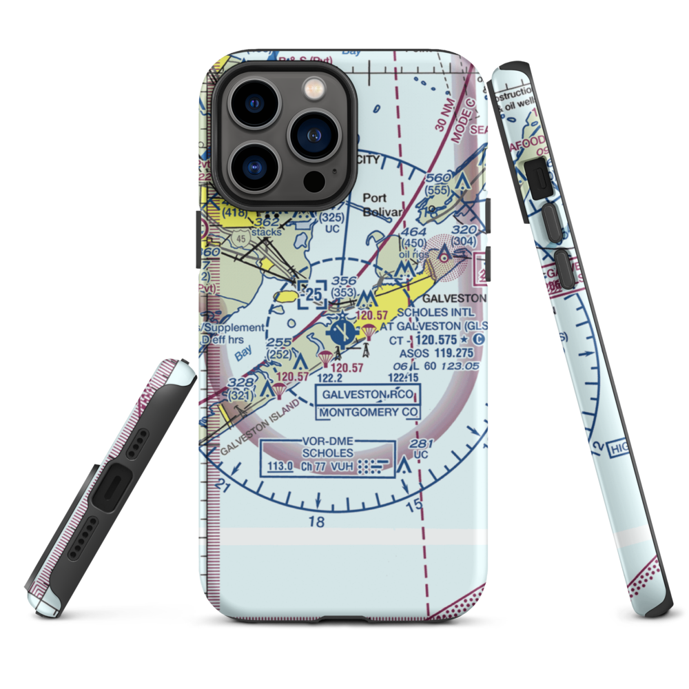Scholes International At Galveston Airport (GLS) VFR Sectional  Tough iPhone Case iPhone 13 Pro Max model shown