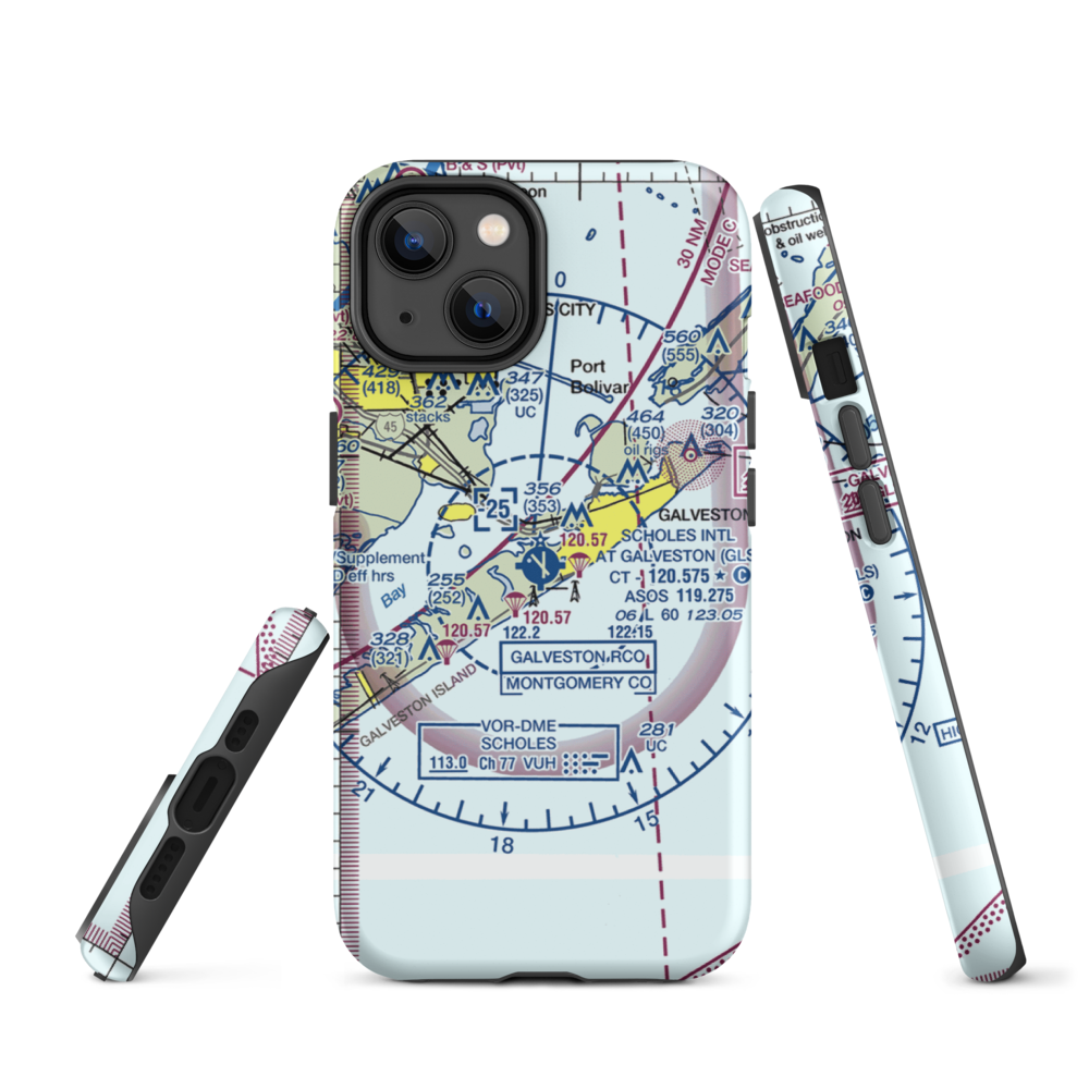 Scholes International At Galveston Airport (GLS) VFR Sectional  Tough iPhone Case iPhone 14 model shown