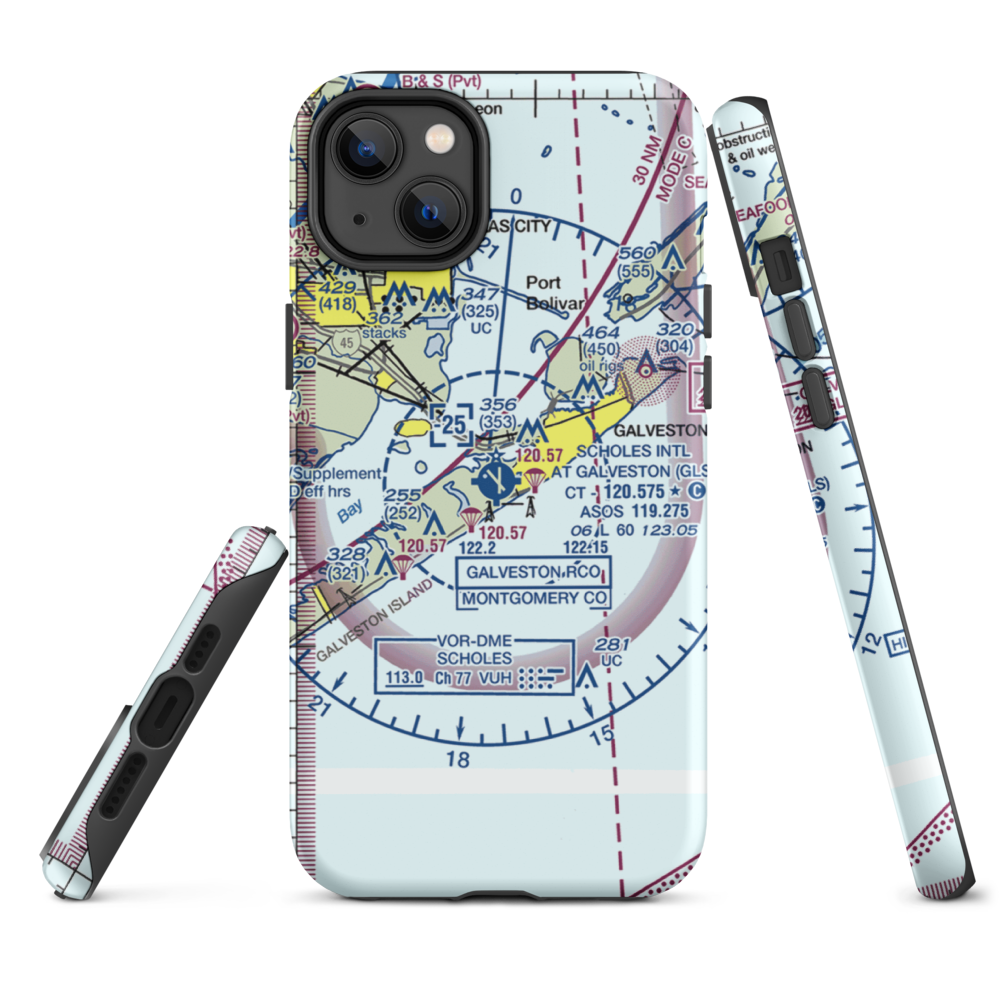 Scholes International At Galveston Airport (GLS) VFR Sectional  Tough iPhone Case iPhone 14 Plus model shown