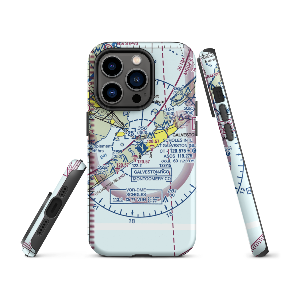 Scholes International At Galveston Airport (GLS) VFR Sectional  Tough iPhone Case iPhone 14 Pro model shown