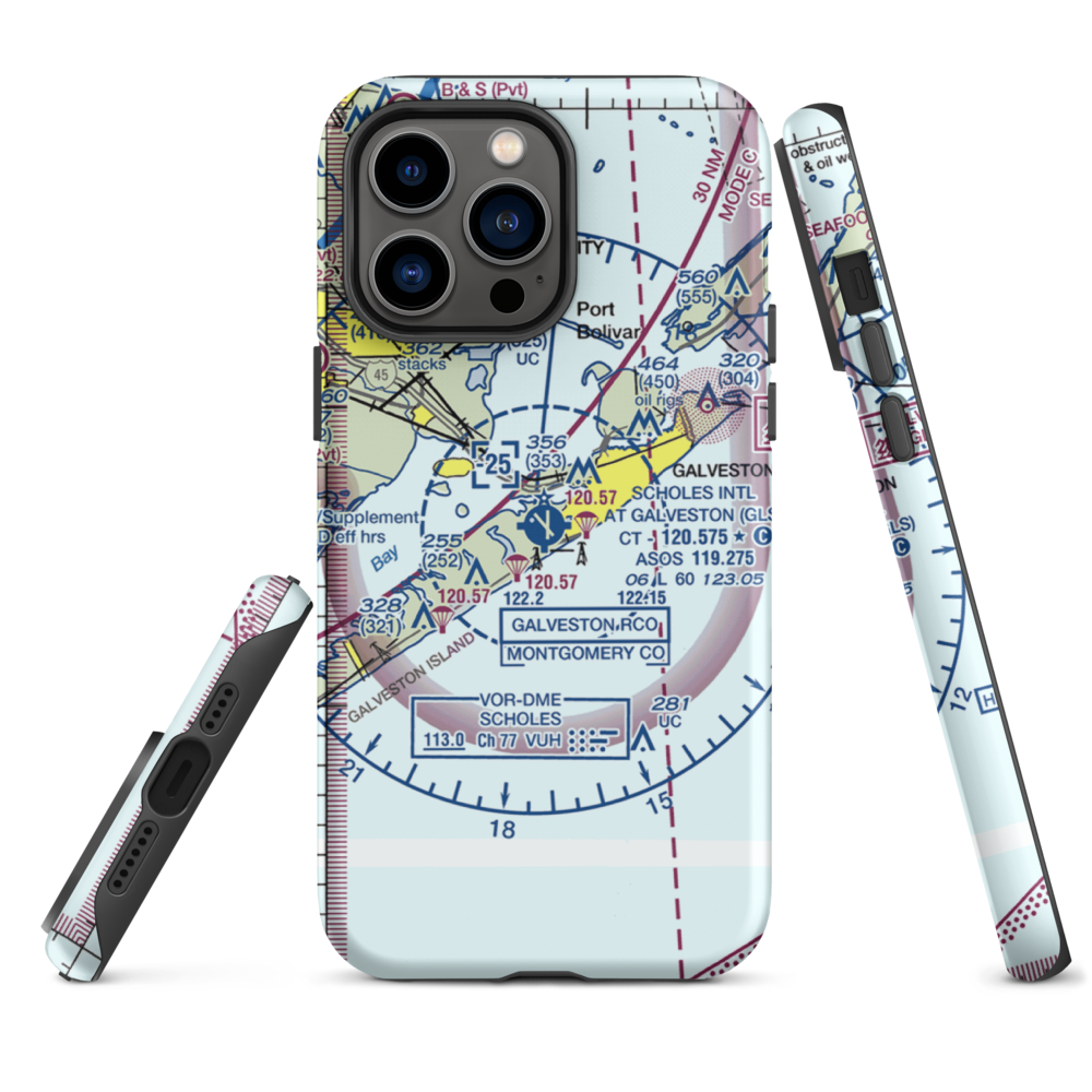 Scholes International At Galveston Airport (GLS) VFR Sectional  Tough iPhone Case iPhone 14 Pro Max model shown